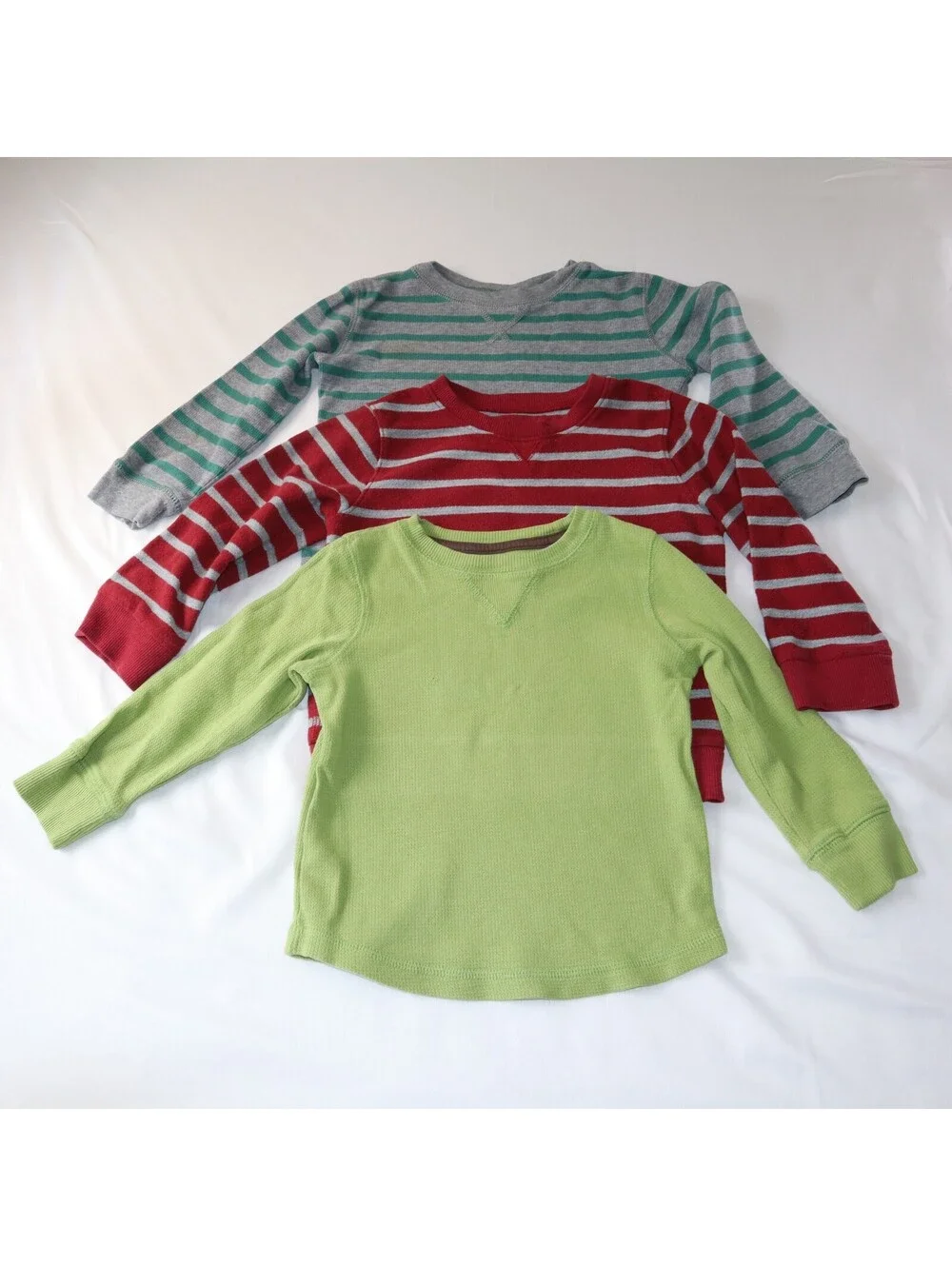 Carter’s & Jumping Beans Boys 3T Long Sleeve Shirts Green Striped 3-Pack